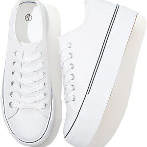 Women's White PU Leather Platform Sneakers Casual Low Top Shoes Rubber Sole